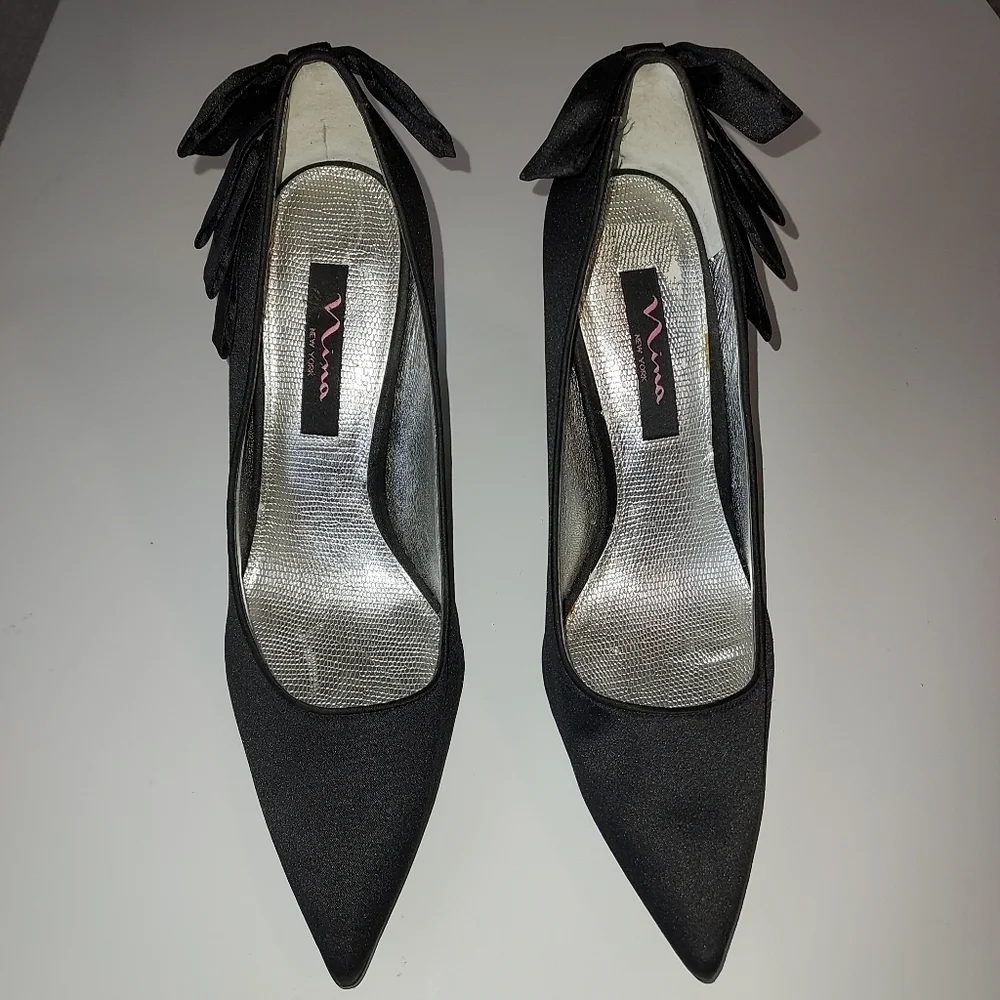 NINA New York Black Satin leather Stiletto heels